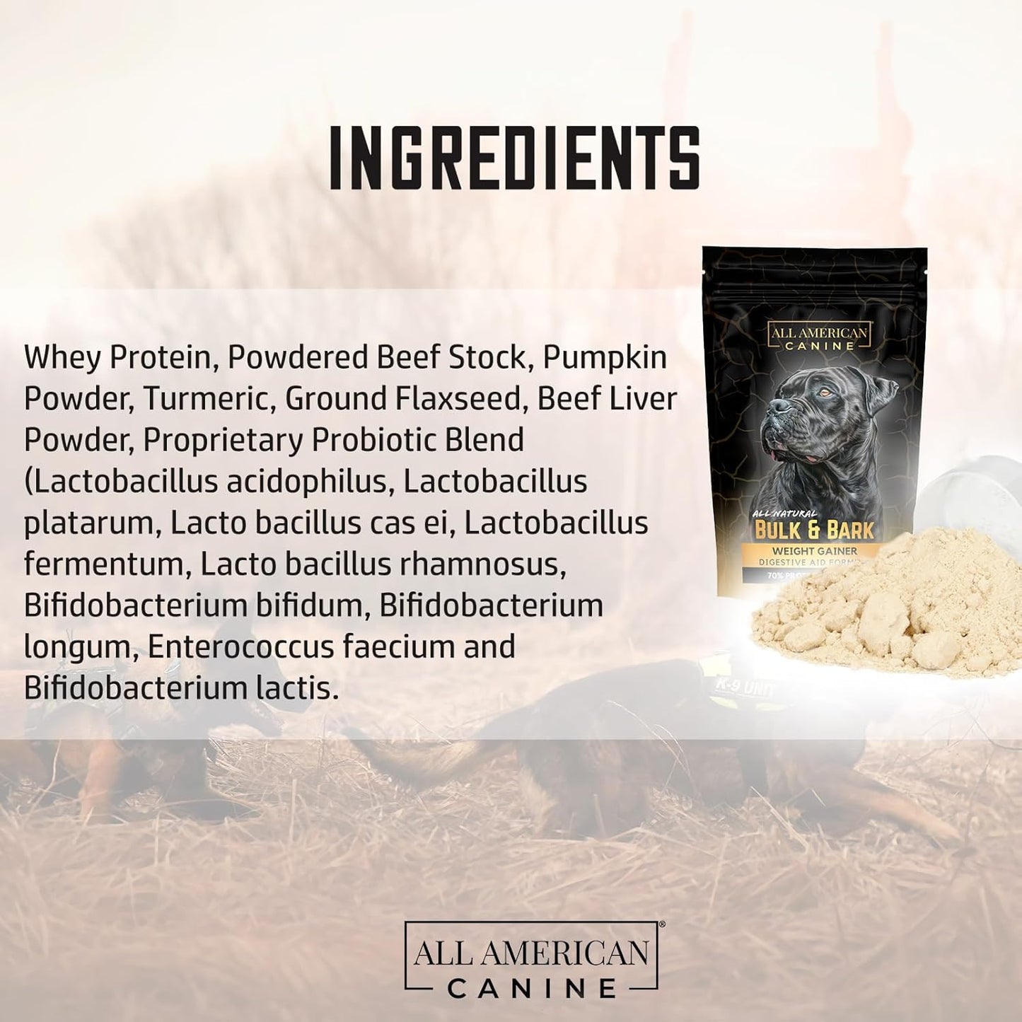 Natural All American Canine Dog Weight Gainer and Digestive Aid Formula - 60 Servings, Health Supplement for Weight Gain and Muscle Building