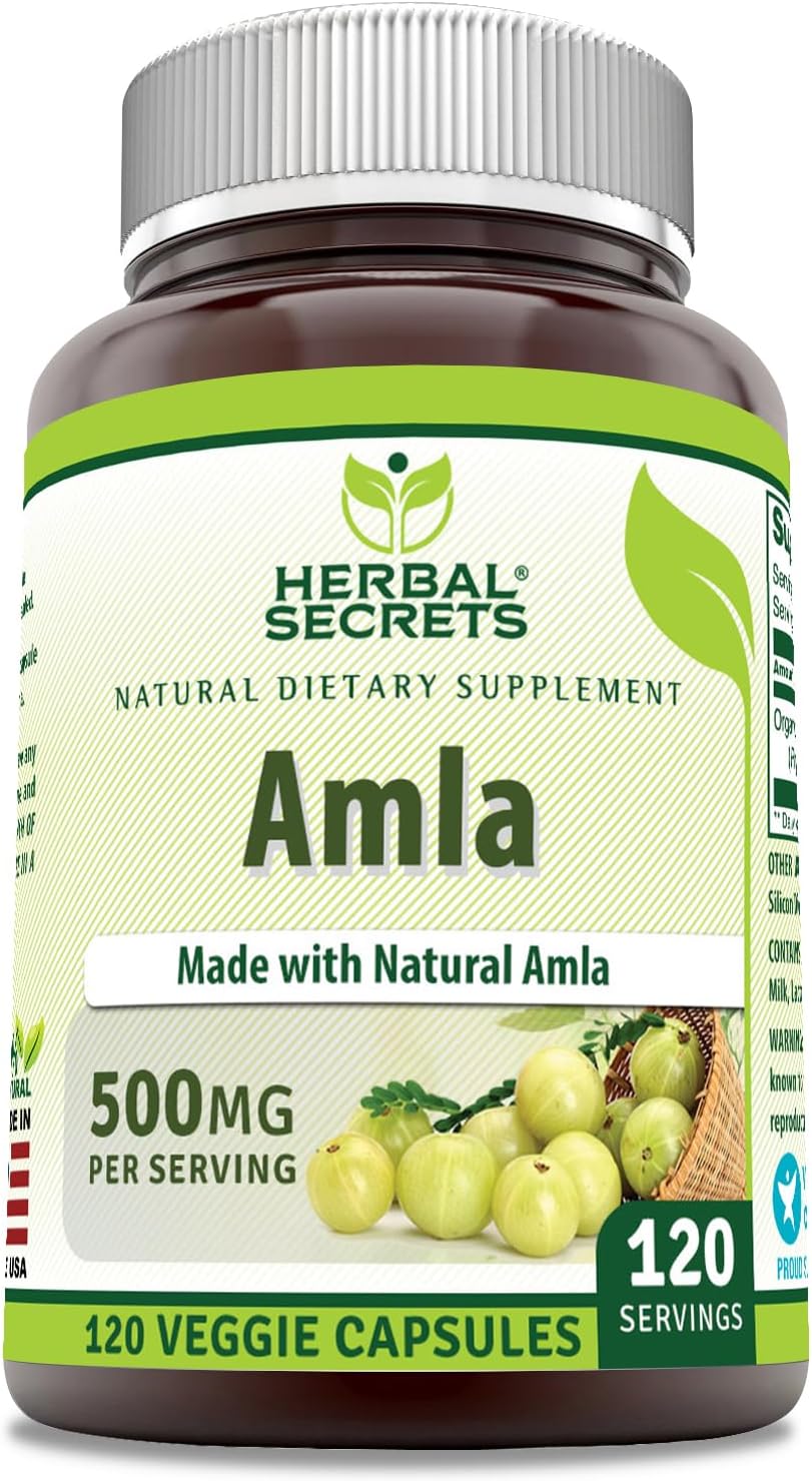 Natural Amla Supplement 500mg | 120 Veggie Capsules | Non-GMO & Gluten Free | Made in USA | Herbal Secrets