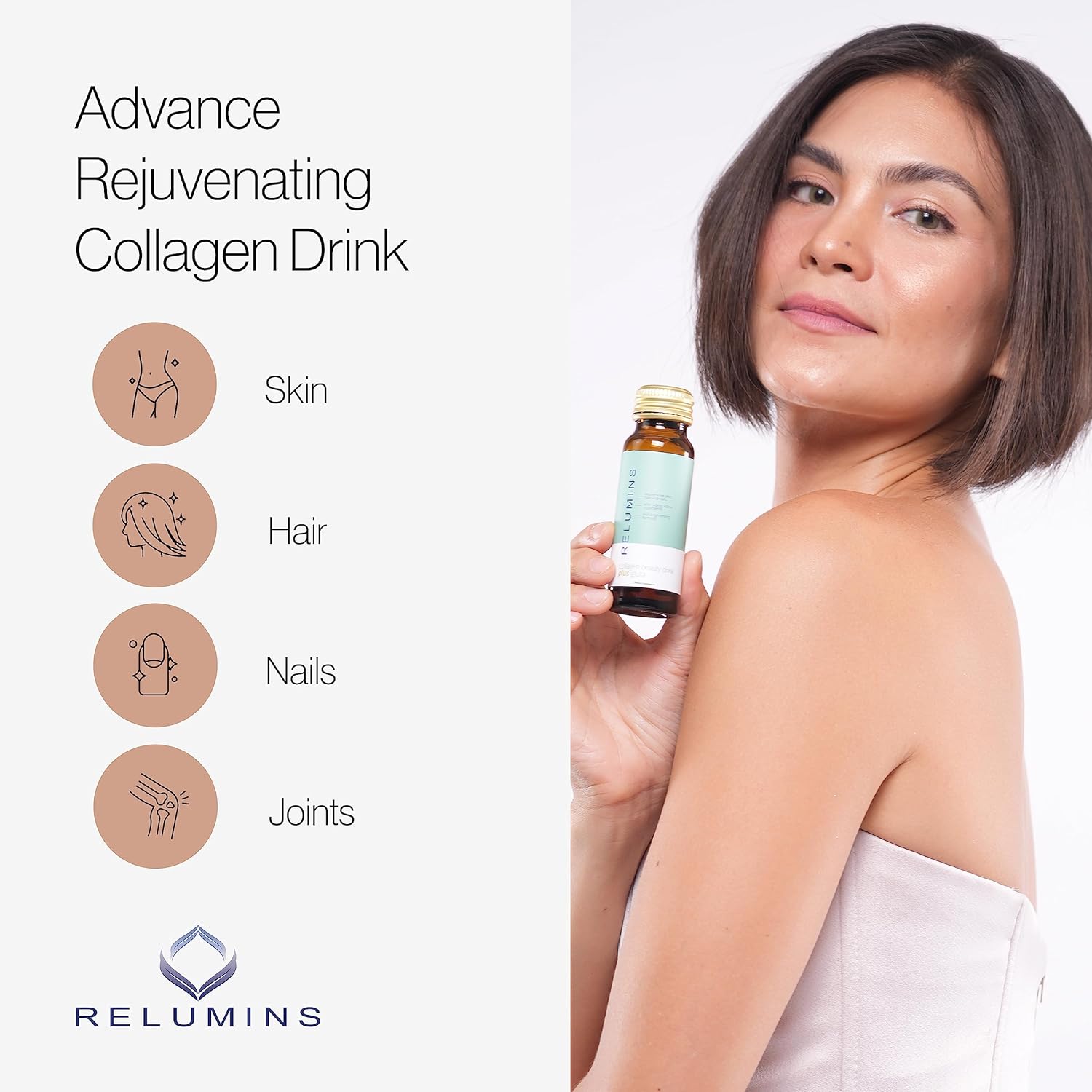 Natural Anti-Aging Collagen Beauty Drink with Glutathione, Hyaluronic Acid, CoQ10, EGCG, Resveratrol - Apple Flavor - Ten 50mL Drinks