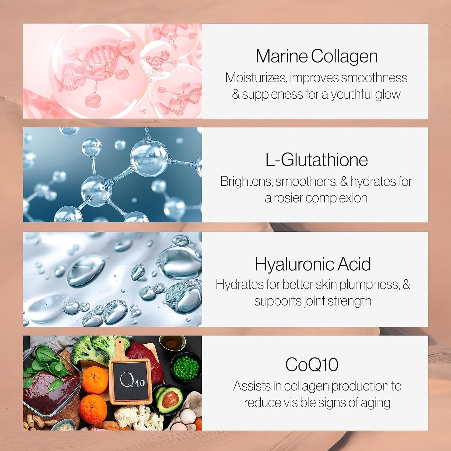Natural Anti-Aging Collagen Beauty Drink with Glutathione, Hyaluronic Acid, CoQ10, EGCG, Resveratrol - Apple Flavor - Ten 50mL Drinks