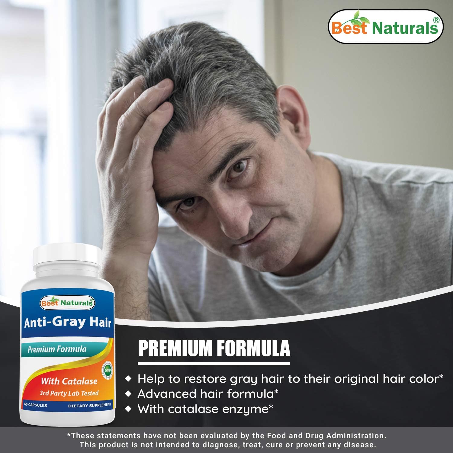 Natural Anti-Gray Hair Formula with 500 Mg Ashwagandha Extract