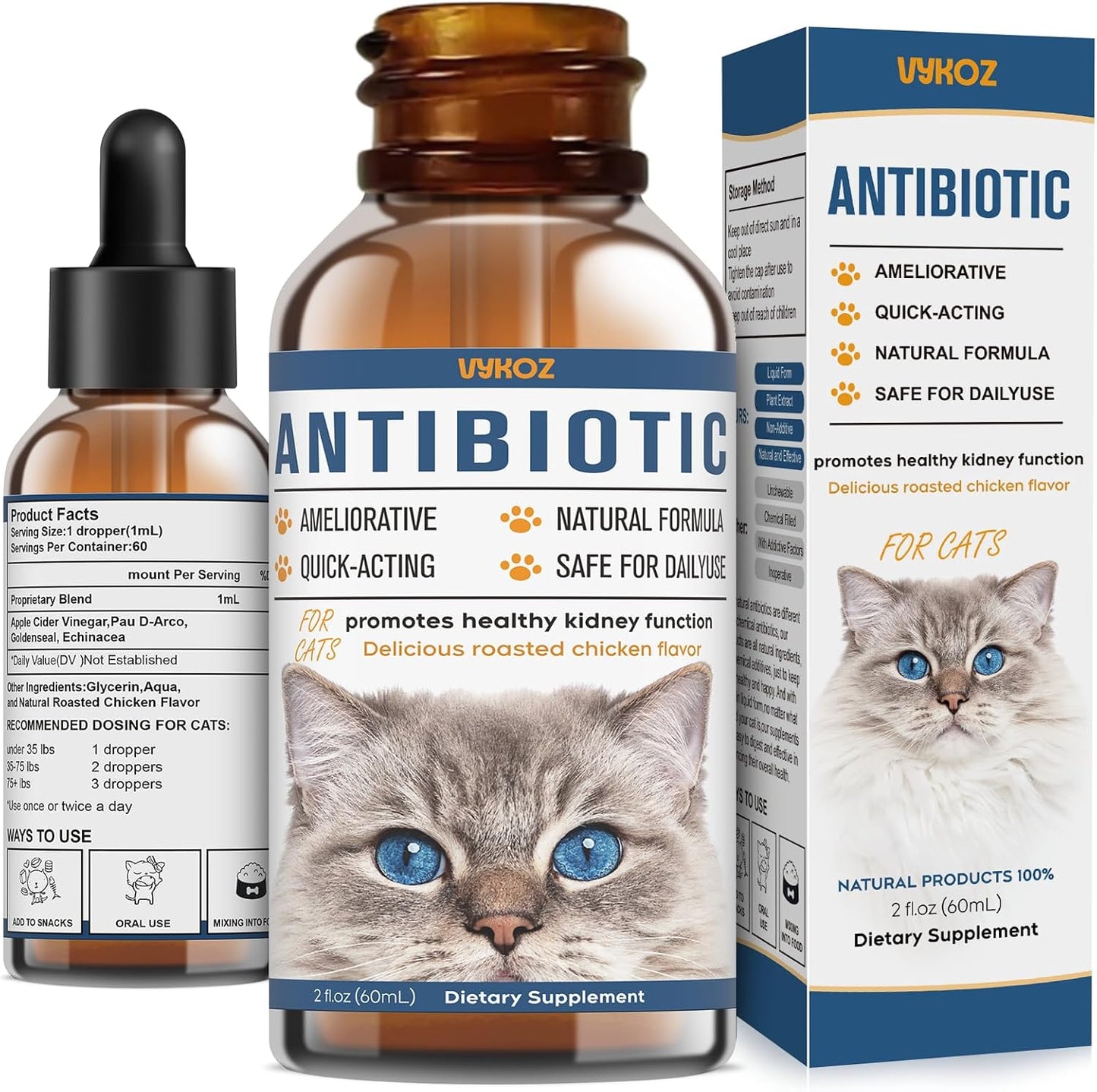 Natural Antibiotics for Cats - Allergy Itch Relief and Immune Boost - UTI Treatment - Supplemental Vitamins for Pets, 2 fl oz