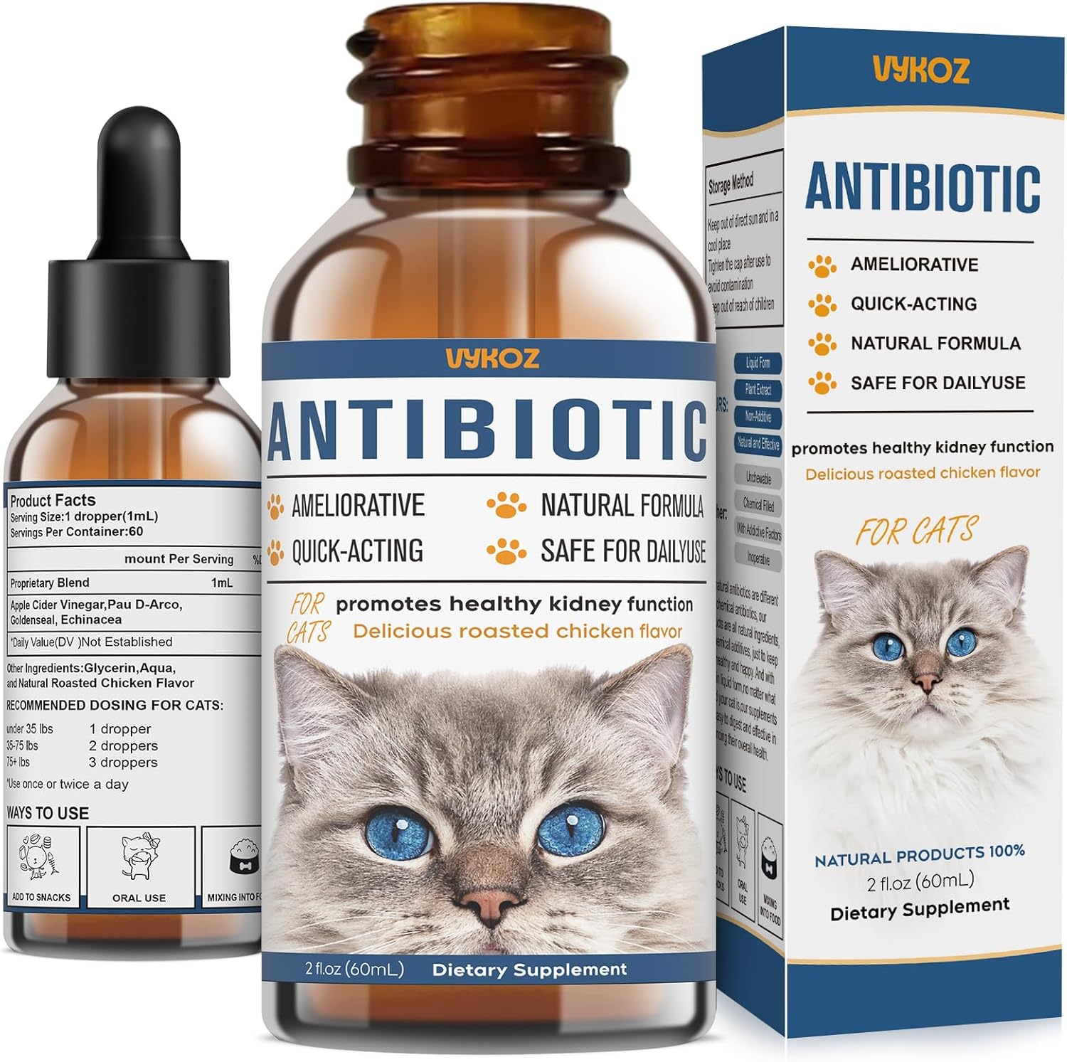 Natural Antibiotics for Cats - Allergy Itch Relief and Immune Boost - UTI Treatment - Supplemental Vitamins for Pets, 2 fl oz
