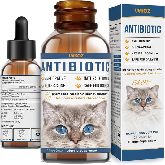 Natural Antibiotics for Cats - Allergy Itch Relief and Immune Boost - UTI Treatment - Supplemental Vitamins for Pets, 2 fl oz
