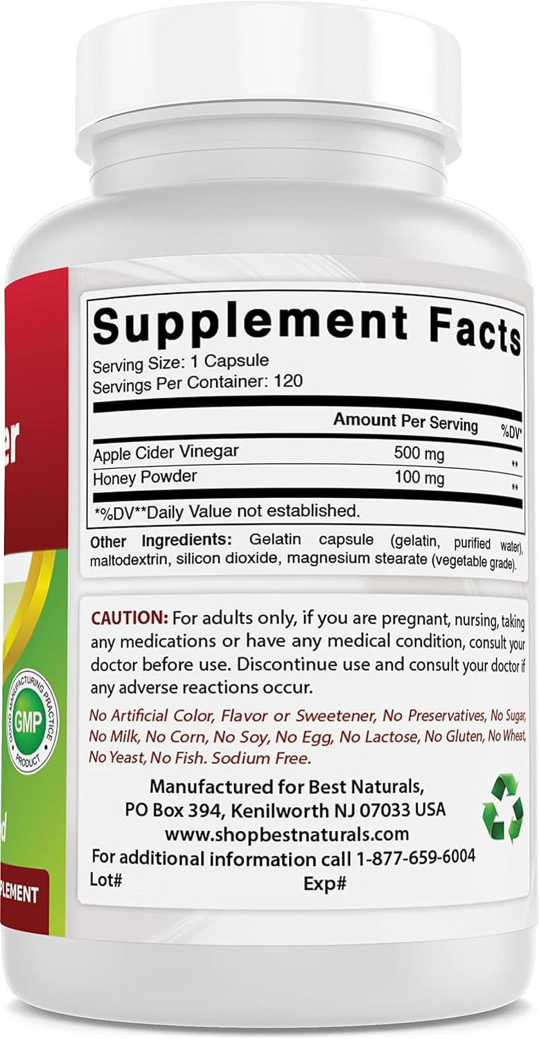 Natural Apple Cider Vinegar Capsules 600mg, 240 Capsules - Promotes Healthy Digestion, Natural Body Cleanse - Pack of 2