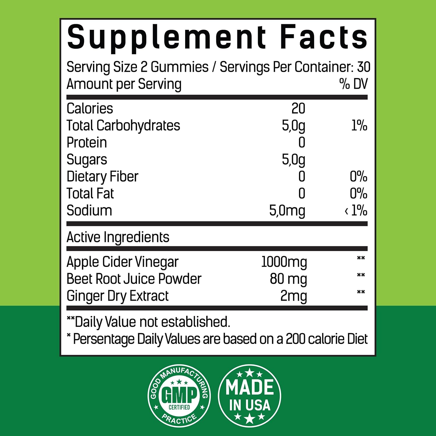 Natural Apple Flavor Apple Cider Vinegar Gummies - Keto Friendly - Vegan & Gluten Free - 60 Pieces