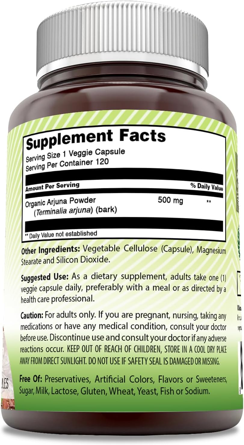 Natural Arjuna Supplement 500mg - 120 Veggie Capsules, Non-GMO & Gluten Free from Amazing India