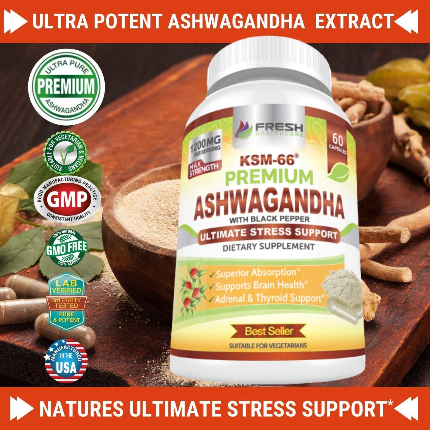 Natural Ashwagandha KSM 66 and Vitamin C Bundle for Health and Wellness
