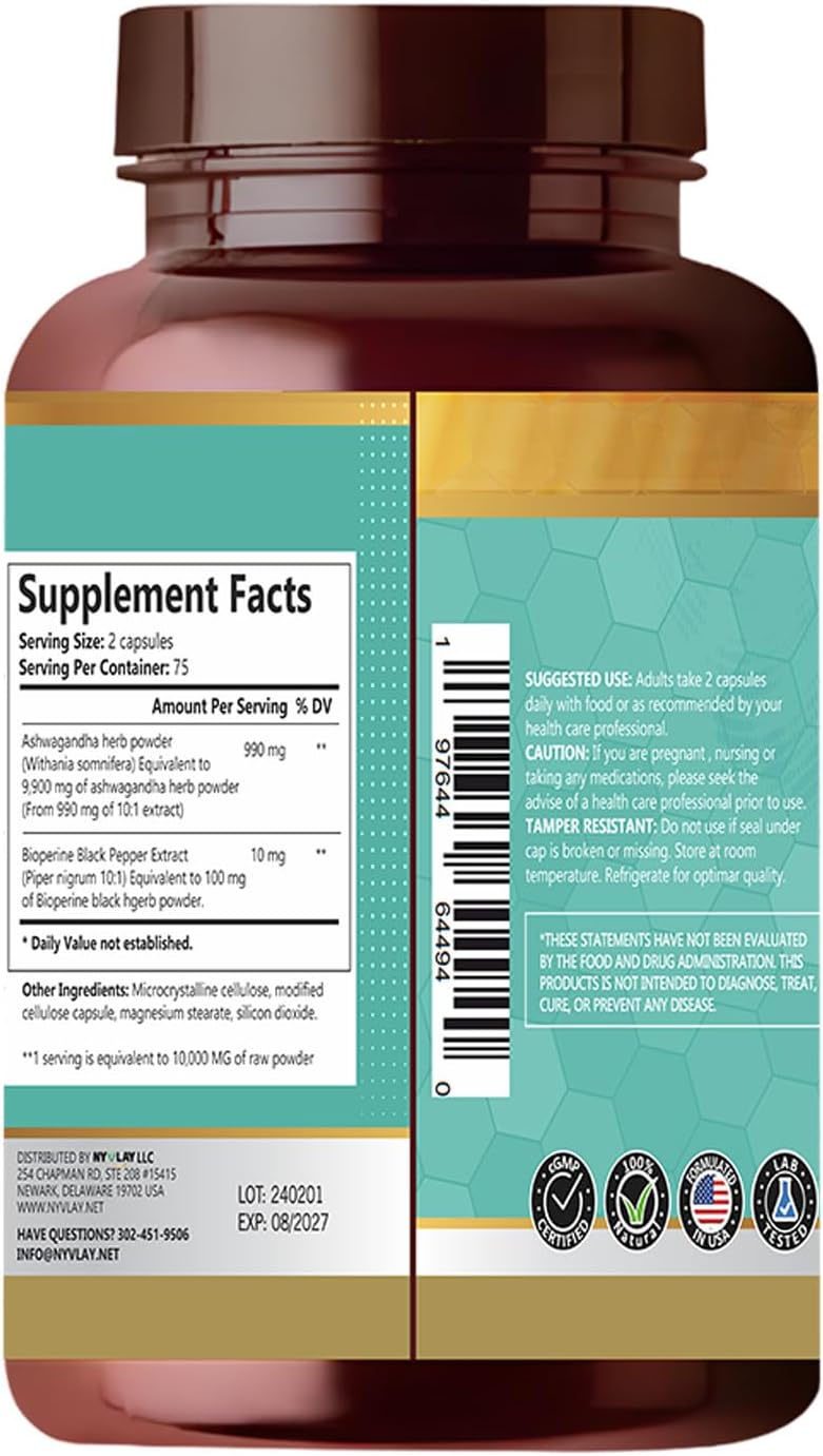 Natural Ashwagandha Supplement 1000 MG - 150 Capsules | Promotes Stress Relief, Energy Boost, Immune Support | Gluten-Free