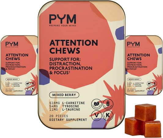 Natural Attention Chews for Procrastination, Focus & Productivity - 60 Count - Made in USA