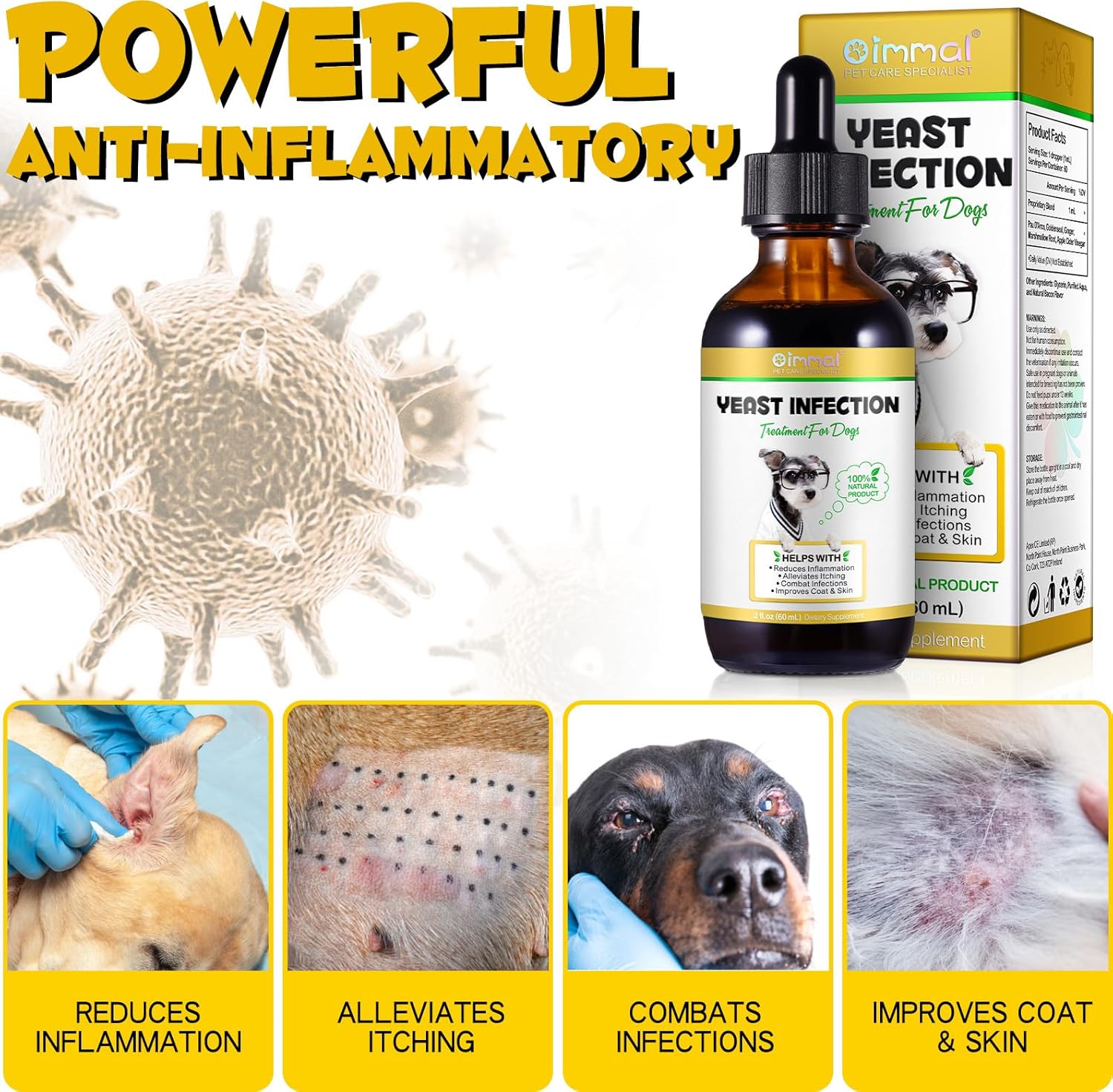 Natural Bacon Flavor Dog Yeast Infection Treatment 2 oz - Supports Itch, Ear Infection, Allergy Relief - Pet Herbal Supplement - ALIVO Pet Supplies