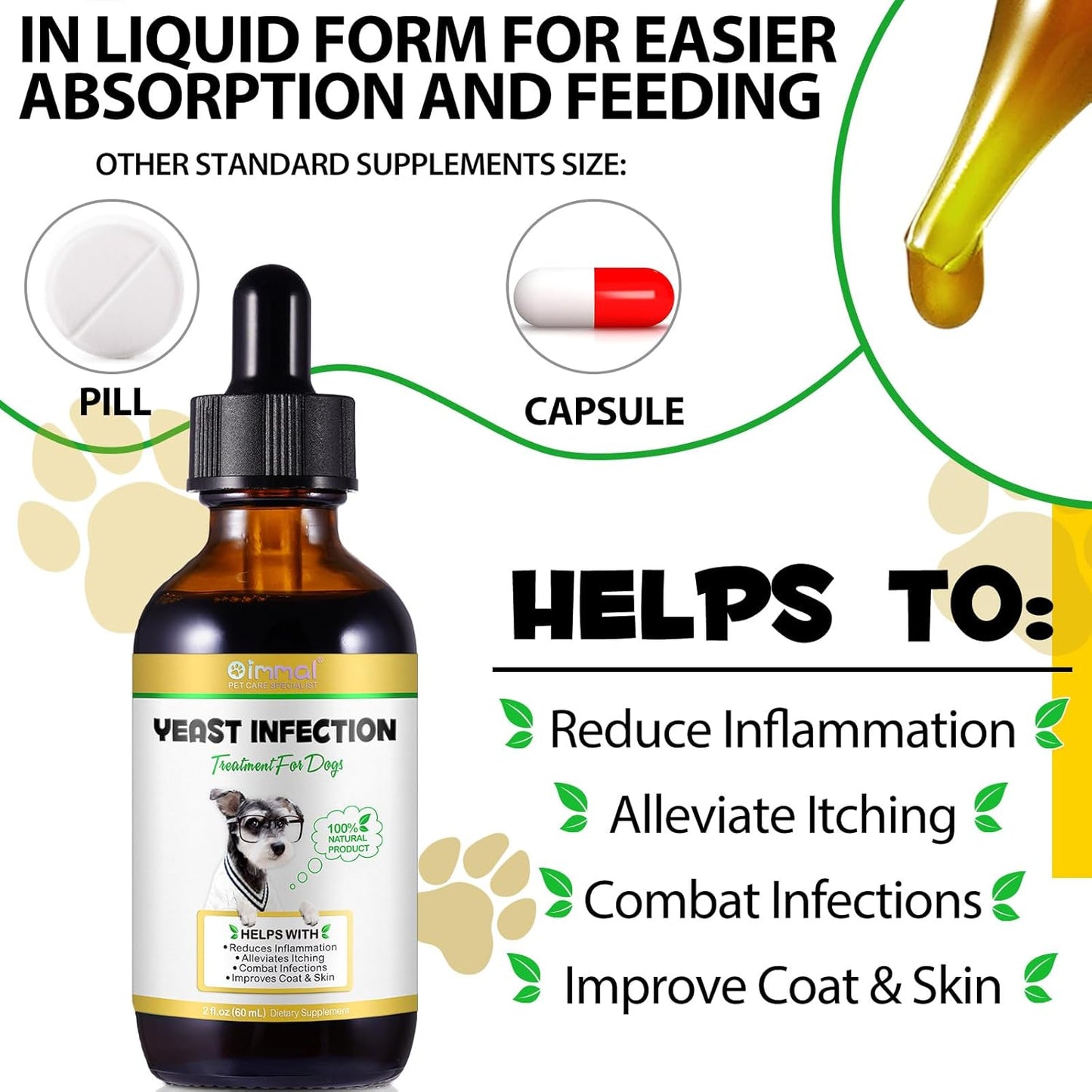 Natural Bacon Flavor Dog Yeast Infection Treatment 2 oz - Supports Itch, Ear Infection, Allergy Relief - Pet Herbal Supplement - ALIVO Pet Supplies