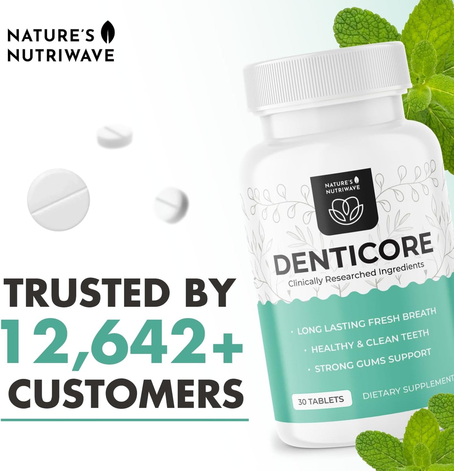 Natural Bad Breath Treatment & Oral Health Boost - Natures NutriWave Denticore Supplements for Teeth & Gums - 30 Tablets, USA Made