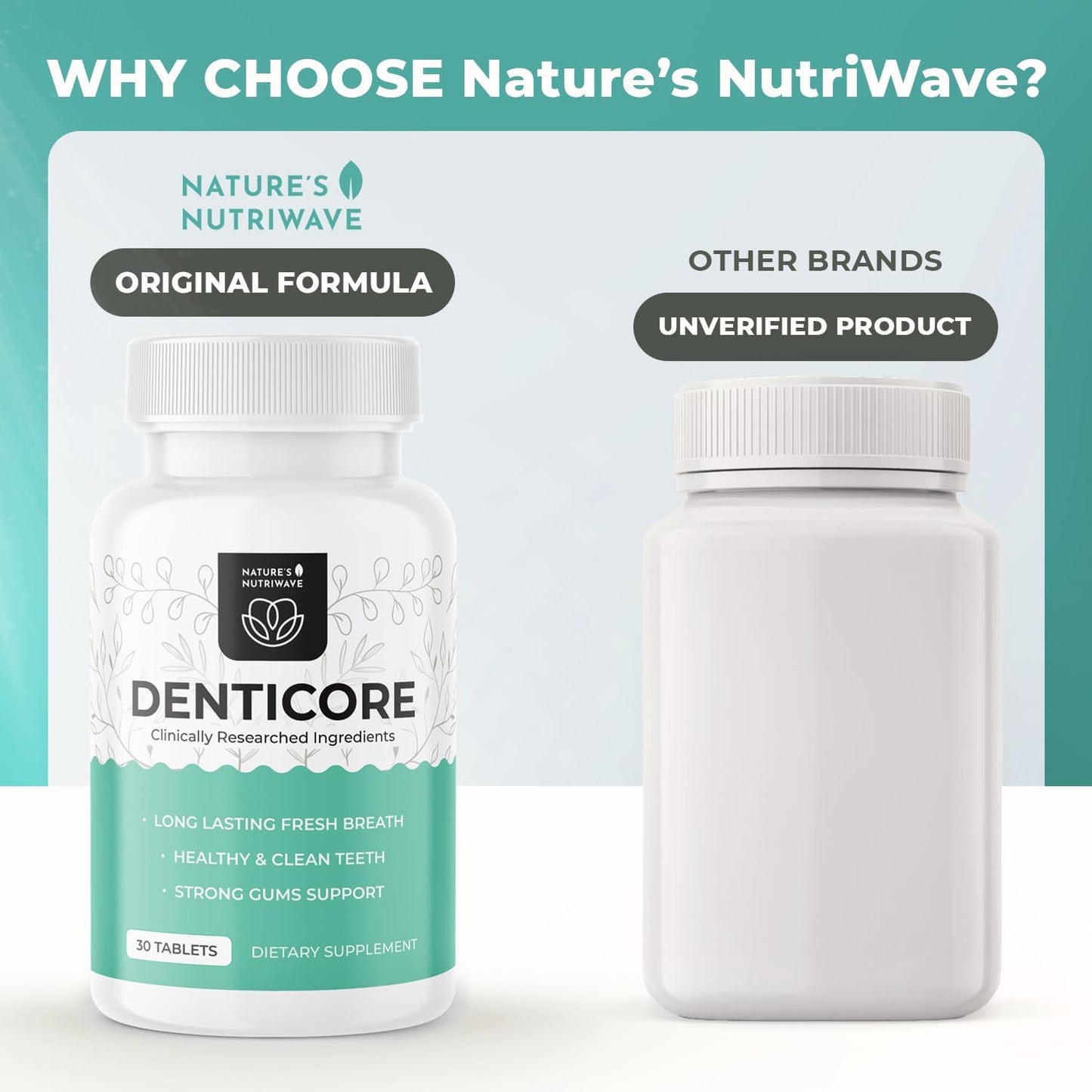 Natural Bad Breath Treatment & Oral Health Boost - Natures NutriWave Denticore Supplements for Teeth & Gums - 30 Tablets, USA Made