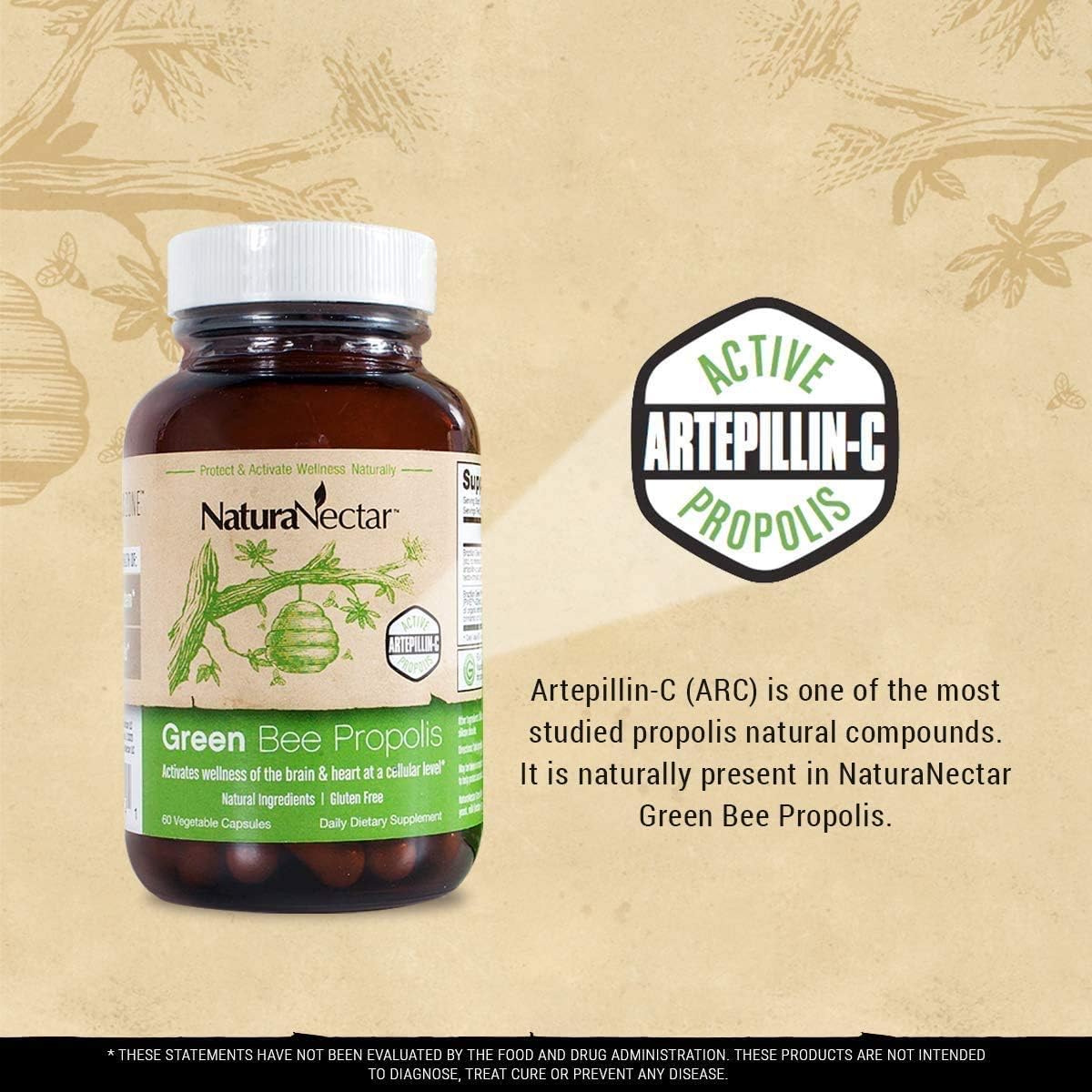 Natural Bee Propolis Bundle for Immune Support, Memory, and Focus - Green & Ultimate Propolis - 60 Capsules/bottle - NaturaNectar