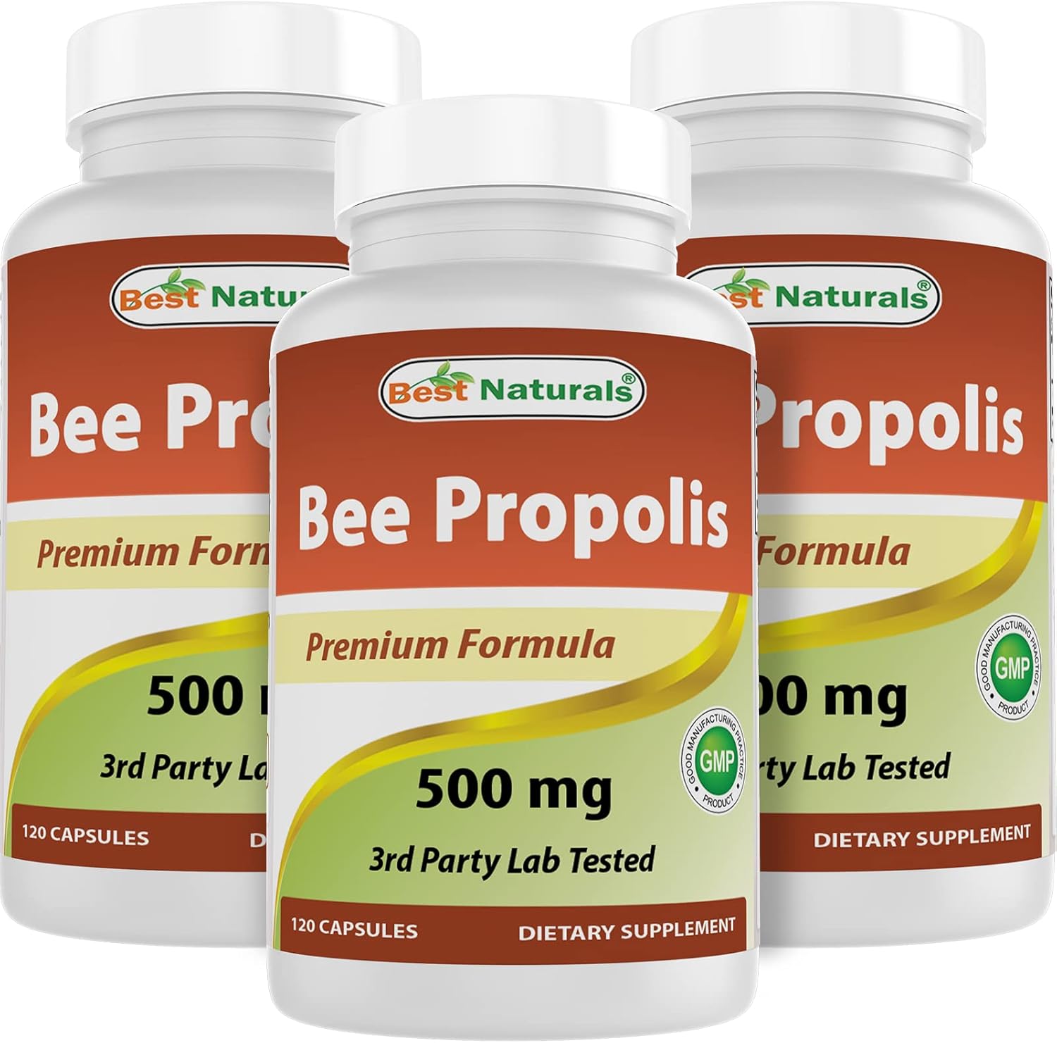 Natural Bee Propolis Capsules - 500mg, 120 Count (Pack of 3) - Top Quality Supplement