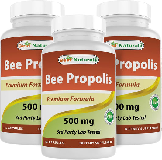 Natural Bee Propolis Capsules - 500mg, 120 Count (Pack of 3) - Top Quality Supplement