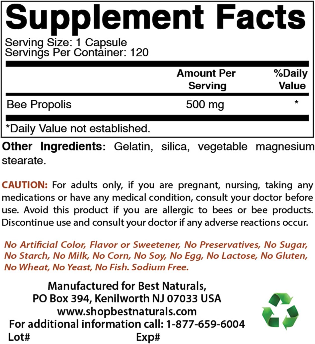 Natural Bee Propolis Capsules - 500mg, 120 Count (Pack of 3) - Top Quality Supplement