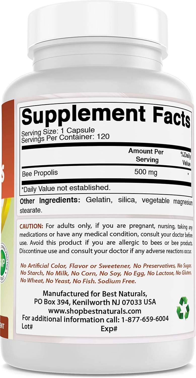 Natural Bee Propolis Capsules - 500mg, 120 Count (Pack of 3) - Top Quality Supplement