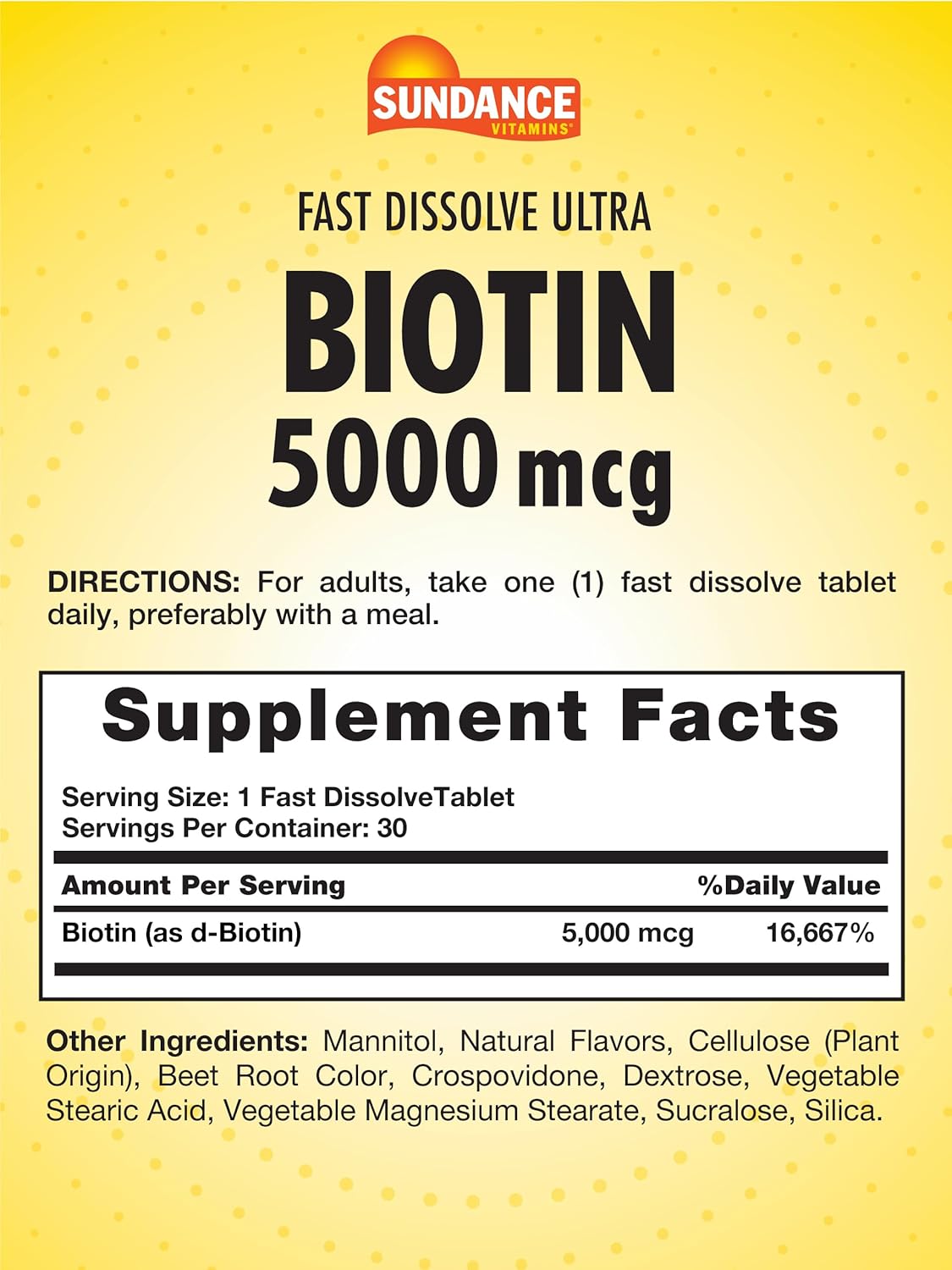 Natural Berry Flavored Biotin 5000mcg Fast Dissolve Tablets - 30 Count, Vegetarian, Non-GMO, Gluten Free - Essential B-Vitamin Supplement