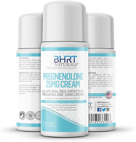 Natural BHRT Pregnenolone Cream Supplement 25mg - Pharmacist Formulated - 90 Day Supply - USA Made - Bio-Identical Hormone Precursor for Immune System, Mood, Memory
