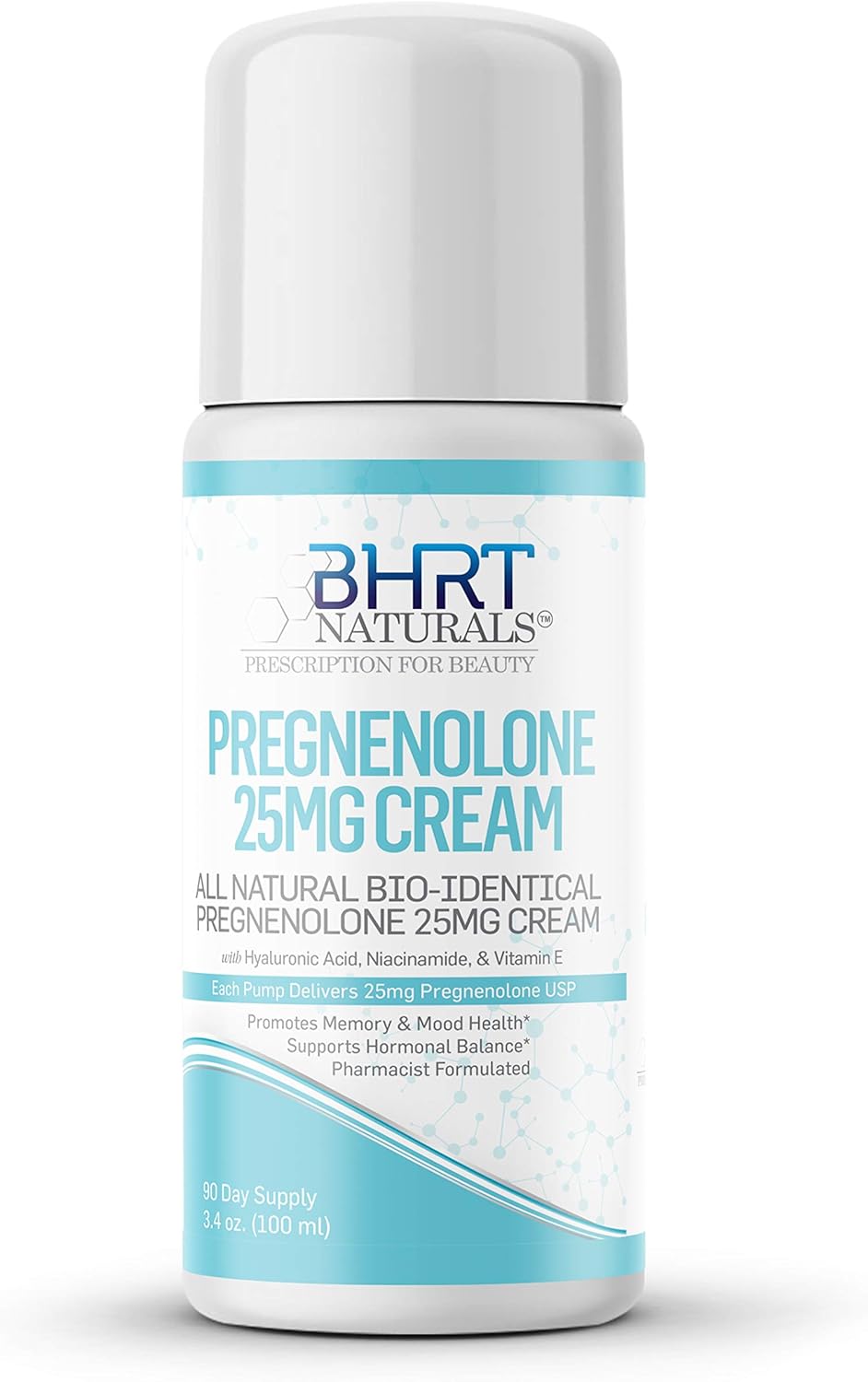 Natural BHRT Pregnenolone Cream Supplement 25mg - Pharmacist Formulated - 90 Day Supply - USA Made - Bio-Identical Hormone Precursor for Immune System, Mood, Memory