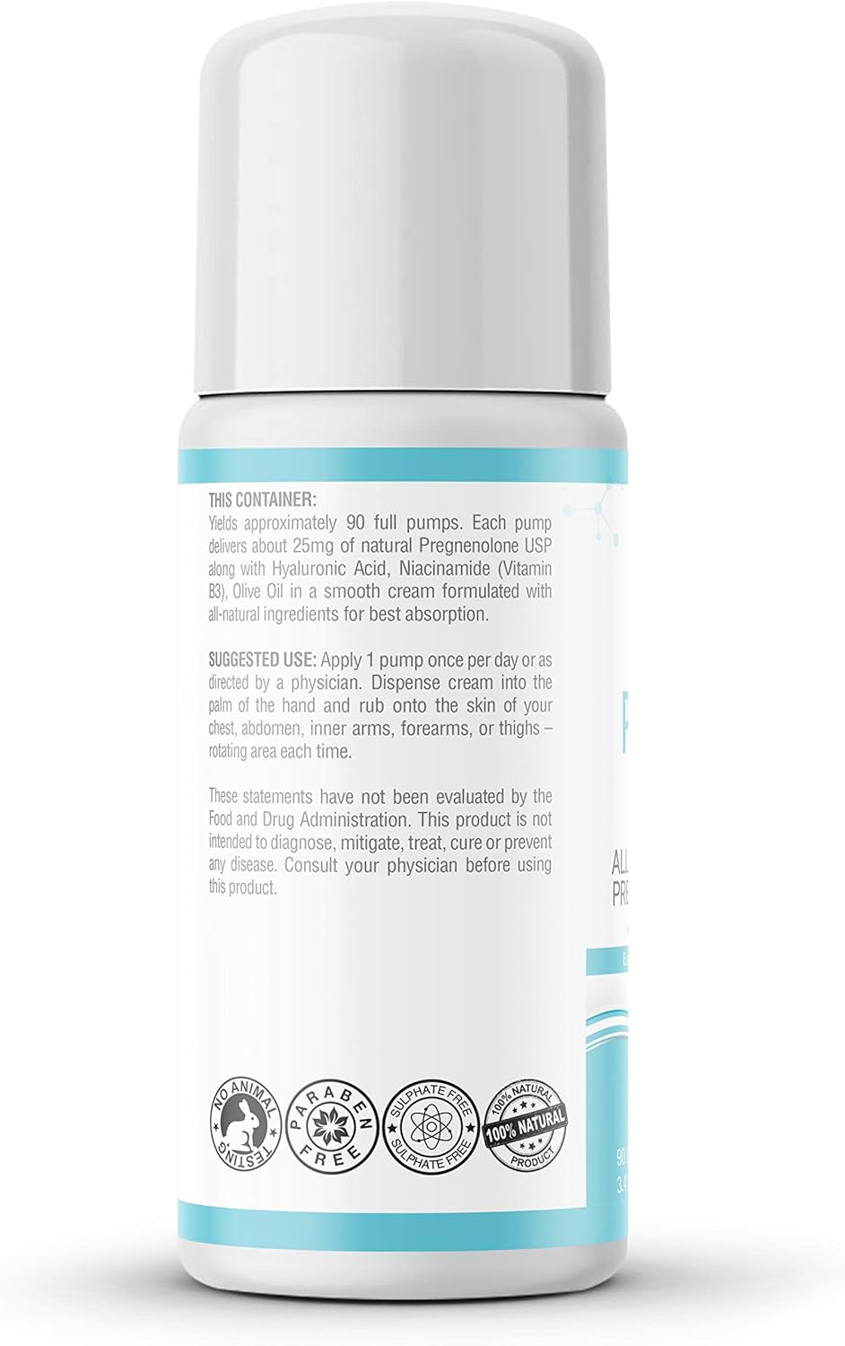 Natural BHRT Pregnenolone Cream Supplement 25mg - Pharmacist Formulated - 90 Day Supply - USA Made - Bio-Identical Hormone Precursor for Immune System, Mood, Memory