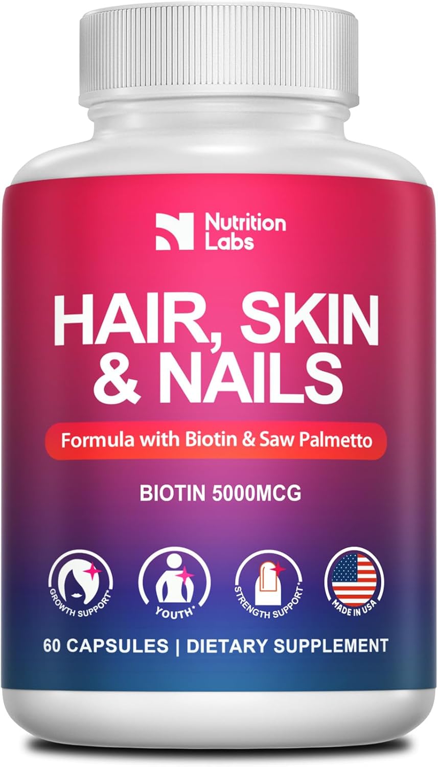 Natural Biotin Hair Growth Supplement for Women - Made in USA - DHT Blocker - Non-GMO - Gluten Free - 1 Month Supply