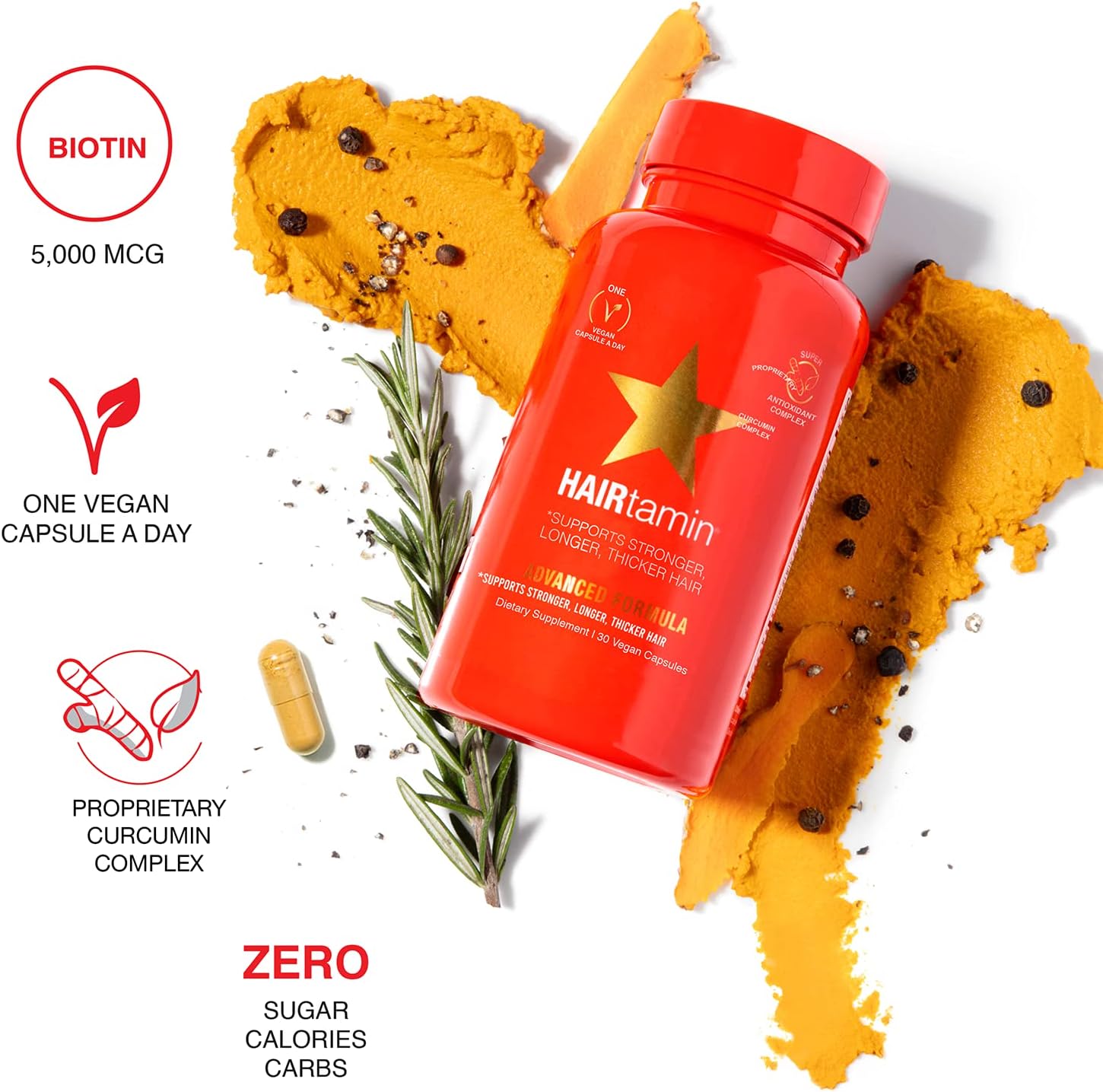 Natural Biotin Hair Growth Vitamins for Healthy Hair, Skin, and Nails | Vegan Capsules for Faster Hair Growth, Reduce Hair Loss | 30 ct