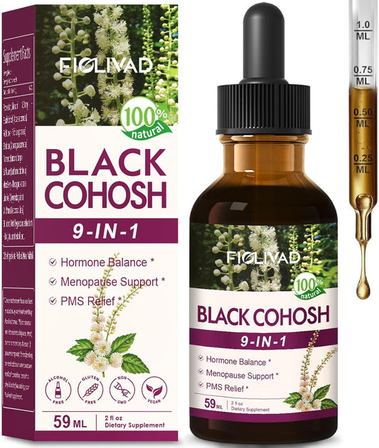 Natural Black Cohosh Extract Herbal Drops for Hormone Balance, Menopause & PMS Relief - 2oz