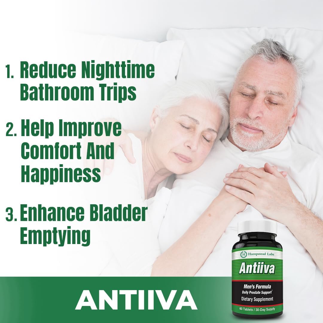 Natural Bladder Support for Men - Antiiva Men's Formula Supplement | 60 Tablets with Pumpkin Seed Powder & Herbal Ingredients | Hampstead Labs