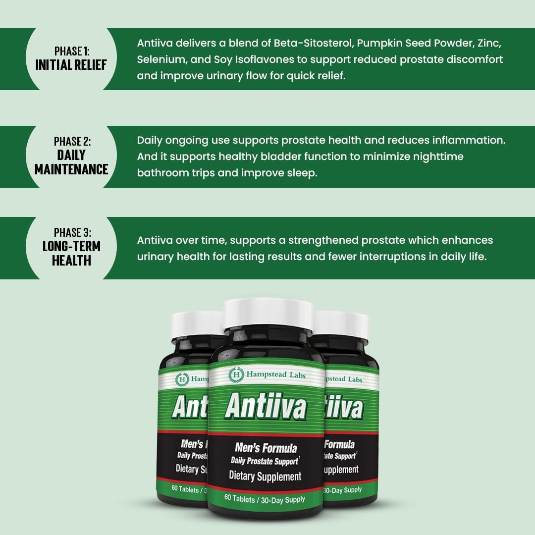 Natural Bladder Support for Men - Antiiva Men's Formula Supplement | 60 Tablets with Pumpkin Seed Powder & Herbal Ingredients | Hampstead Labs