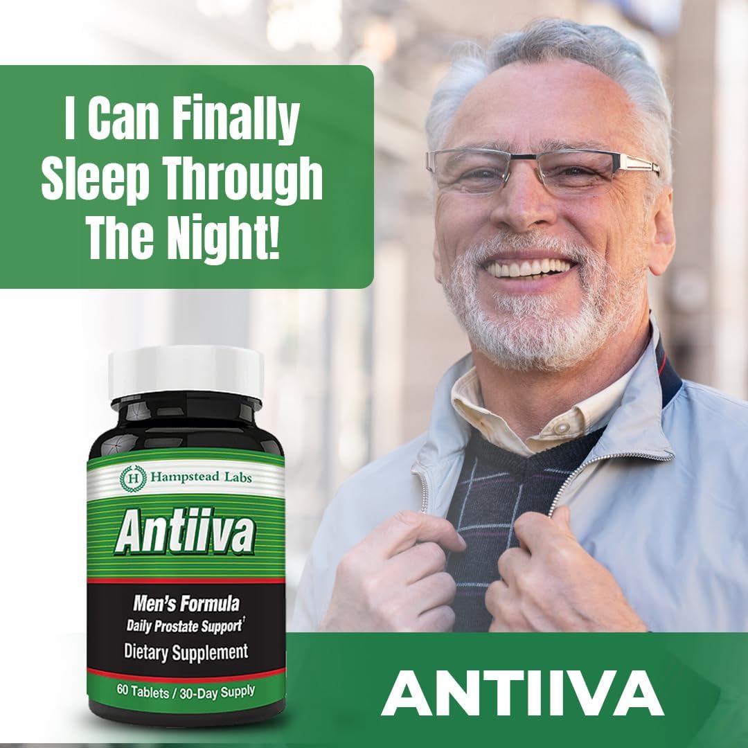 Natural Bladder Support for Men - Antiiva Men's Formula Supplement | 60 Tablets with Pumpkin Seed Powder & Herbal Ingredients | Hampstead Labs