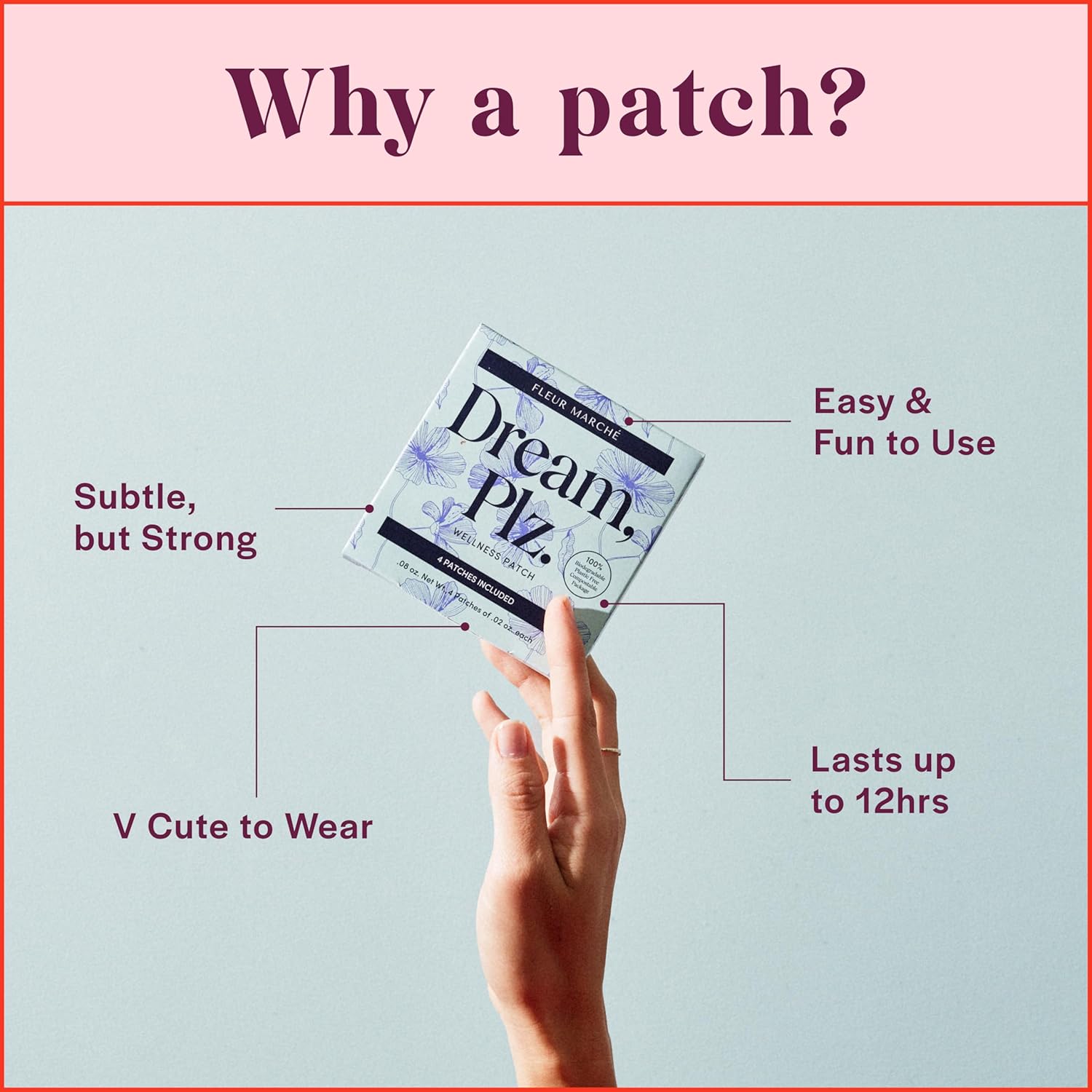 Natural Botanical Sleep Patch with Valerian Root, L-Theanine, Lavender Oil & Hops - 28 Patches - Improve Sleep Quality with Fleur Marché Dream, Plz