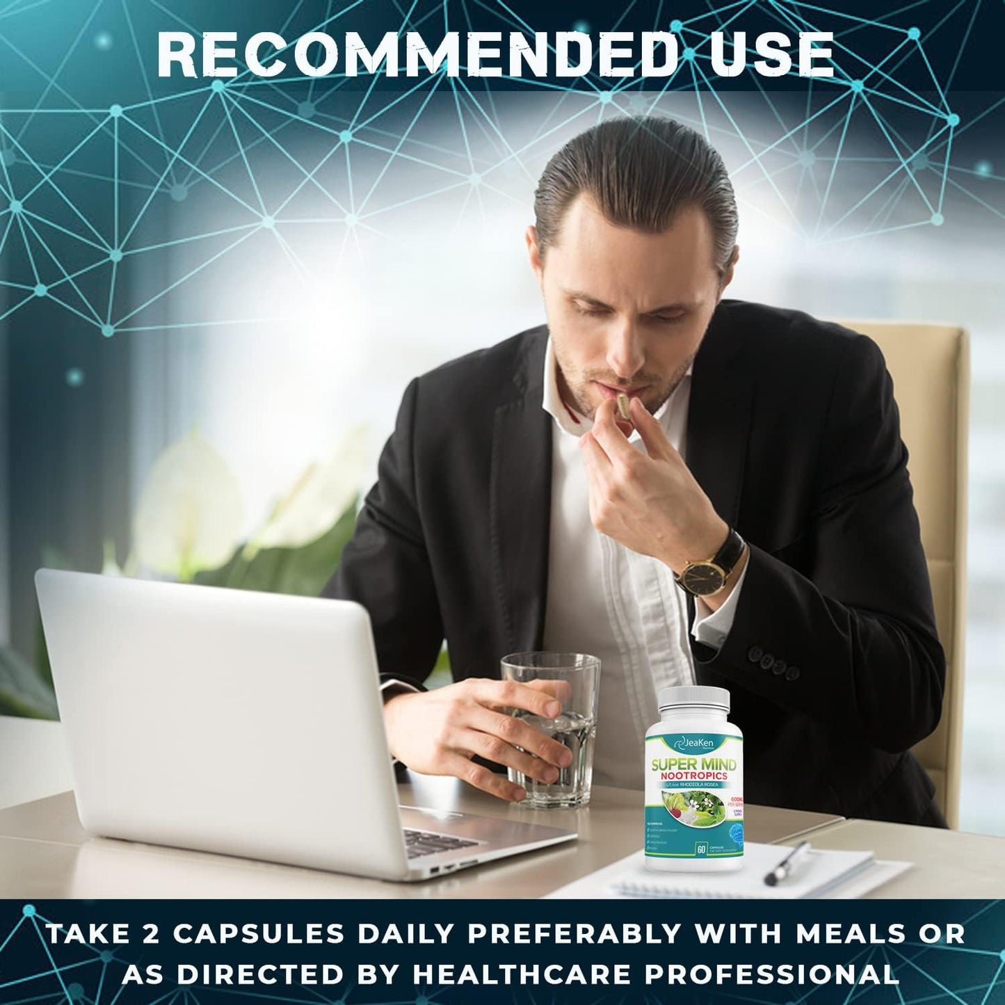 Natural Brain-Boosting Nootropic Supplement for Cognitive Enhancement - Bacopa Monnieri, Rhodiola Rosea, Ginkgo Biloba - Vegan Capsules with Vitamin B12 - Made in USA by JeaKen Super Mind