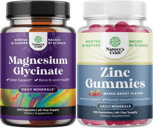 Natural Bundle: Magnesium Glycinate 400mg for Mood, Sleep, Relaxation + Zinc Gummies for Immunity - 240ct