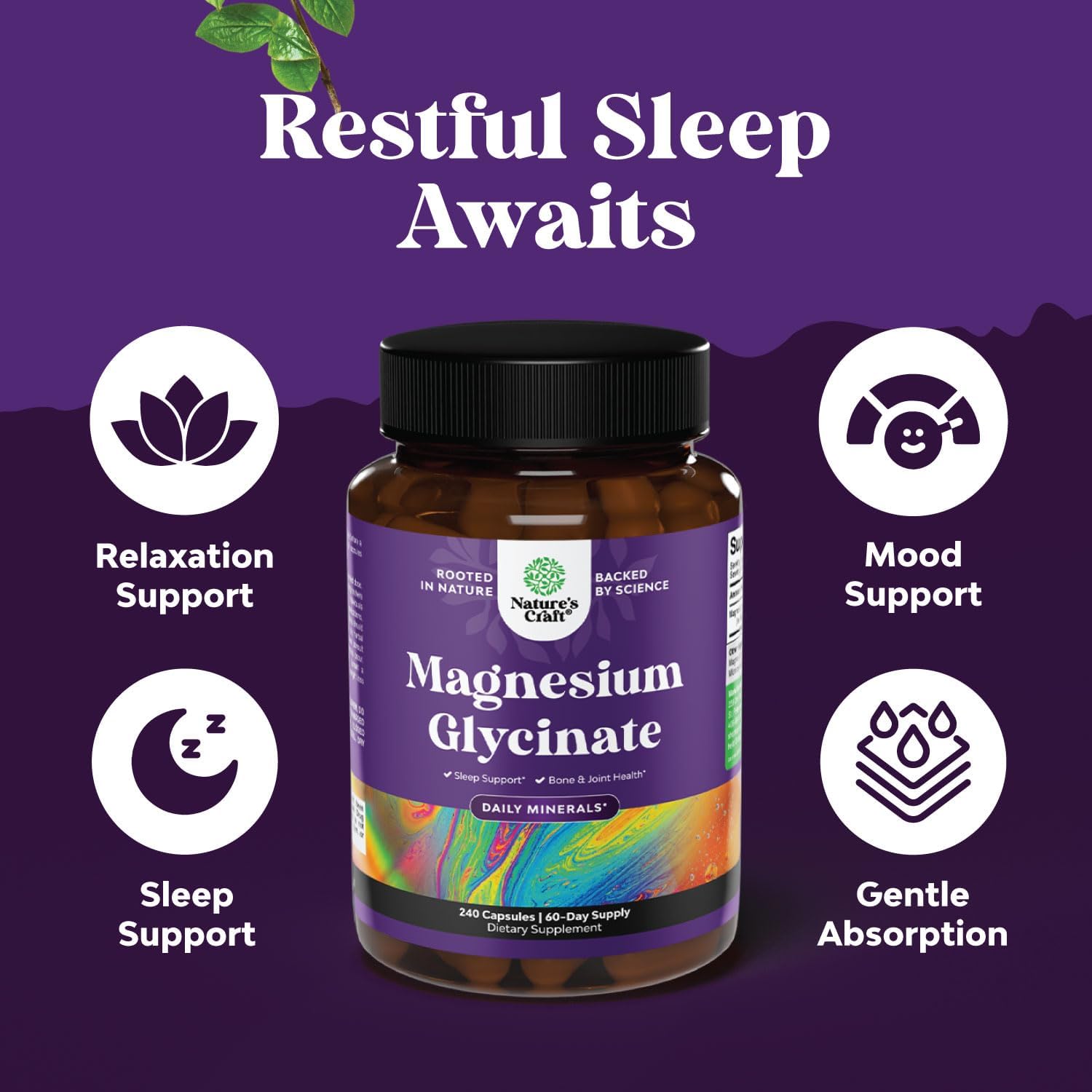 Natural Bundle: Magnesium Glycinate 400mg for Mood, Sleep, Relaxation + Zinc Gummies for Immunity - 240ct