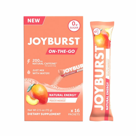 Natural Caffeine Energy Drink Mix with 200mg for Long-Lasting Energy Boost - Peach Mango Flavored, Sugar-Free Powder Sticks for On-The-Go Energy - 16 Pack