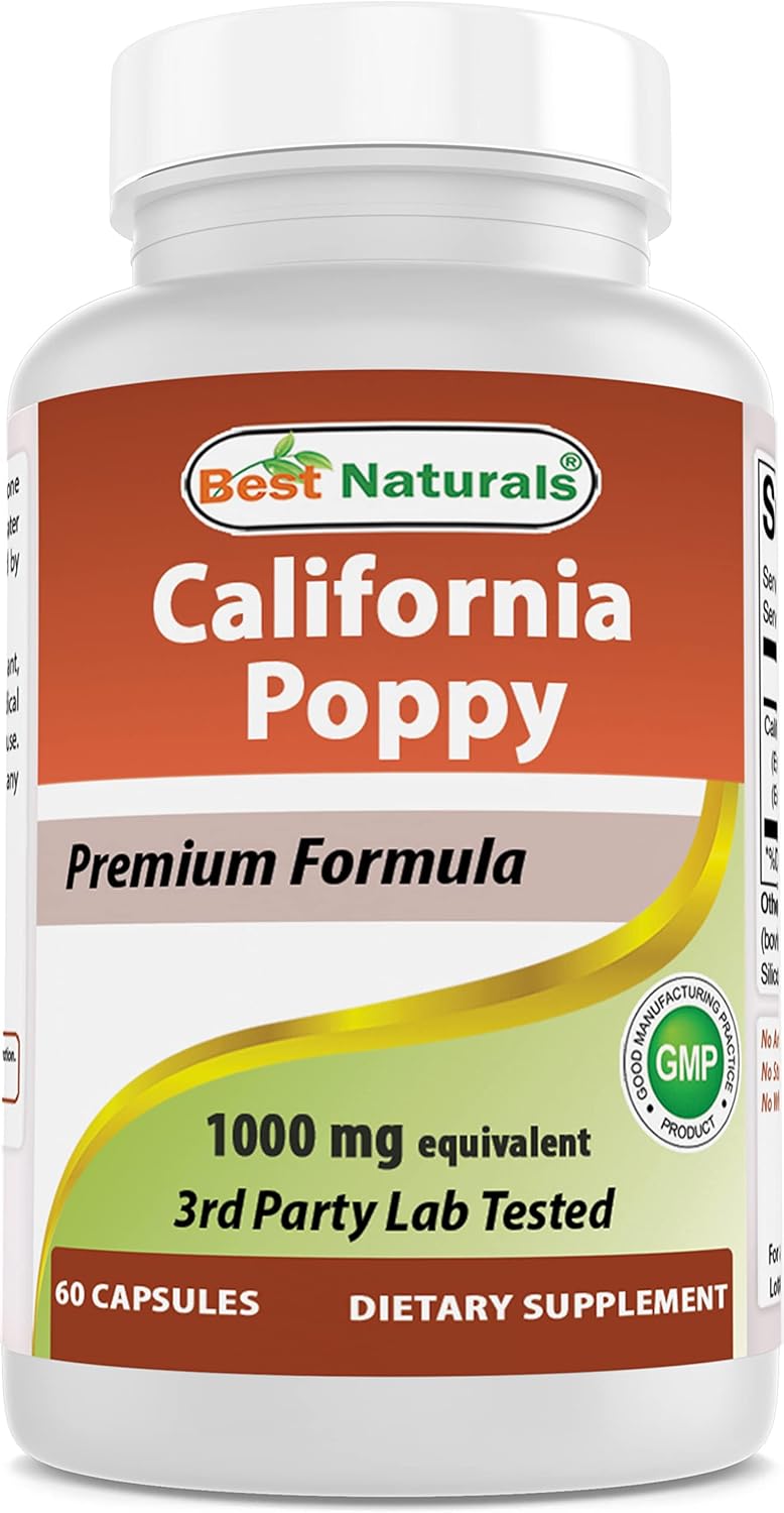 Natural California Poppy Extract Capsules - 60 Count - 1000 mg Strength