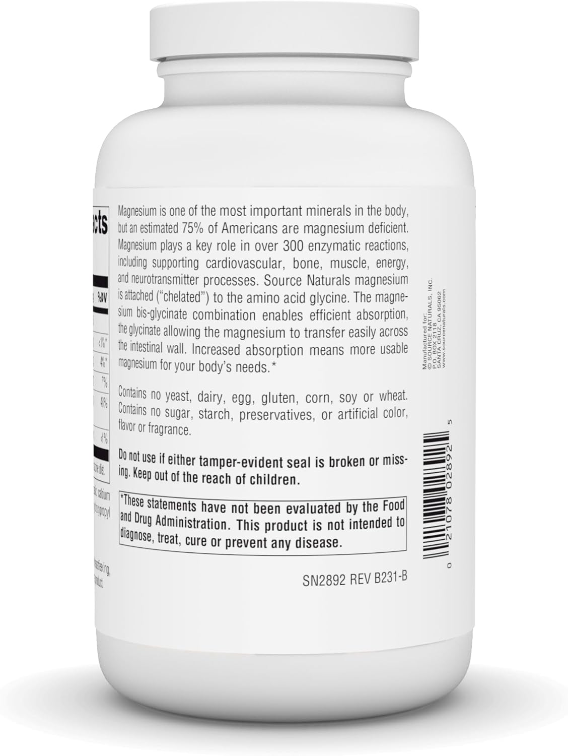 Natural Calm Energy: Source Naturals Magnesium Glycinate Tablets for Heart & Bone Support - 180 Count