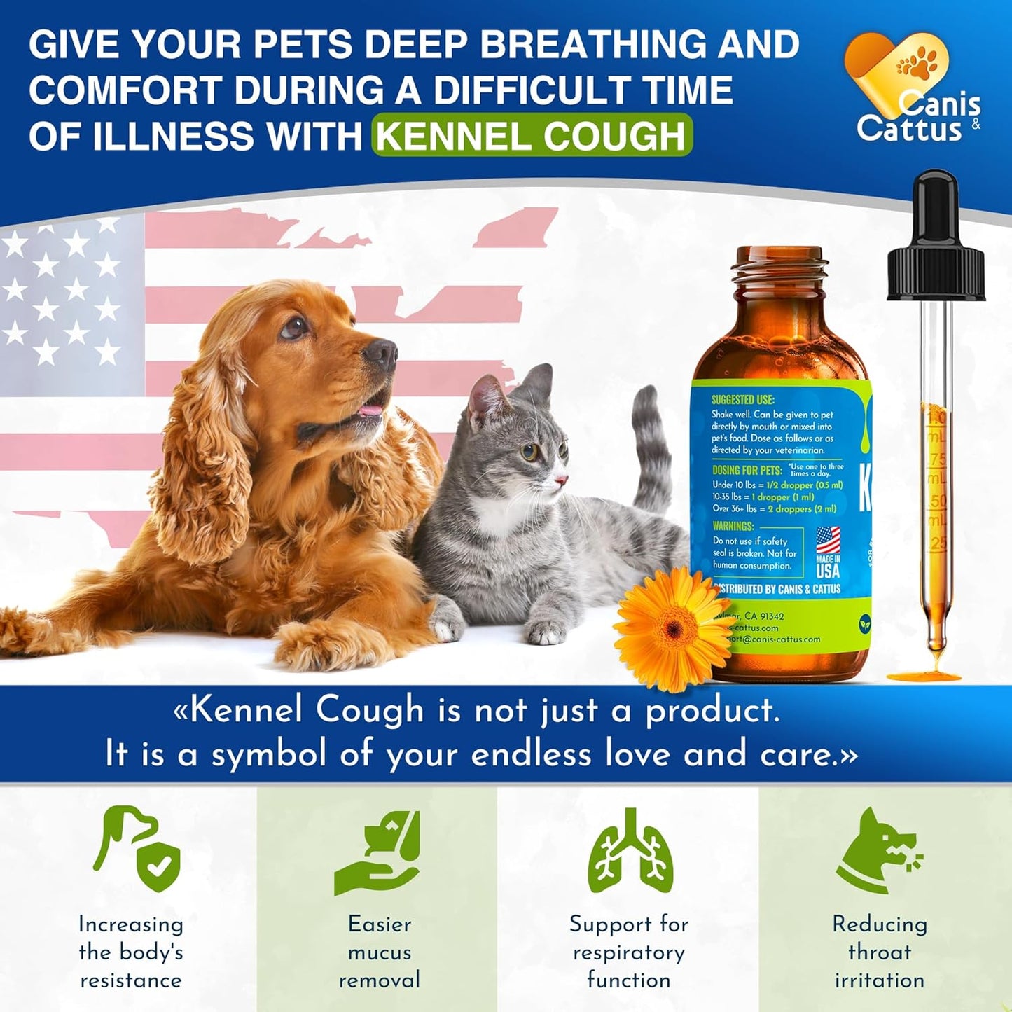 Natural Canis&Cattus Dog and Cat Cough Drops for Allergies and Respiratory Support - 2 Oz Bottle