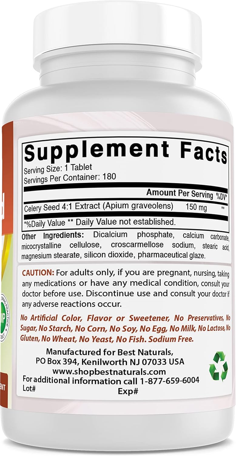 Natural Celery Seed Supplement 600mg - 180 Tablets x 3 Pack - High Quality & Pure Celery Seed Extract for Joint Health & Inflammation Support