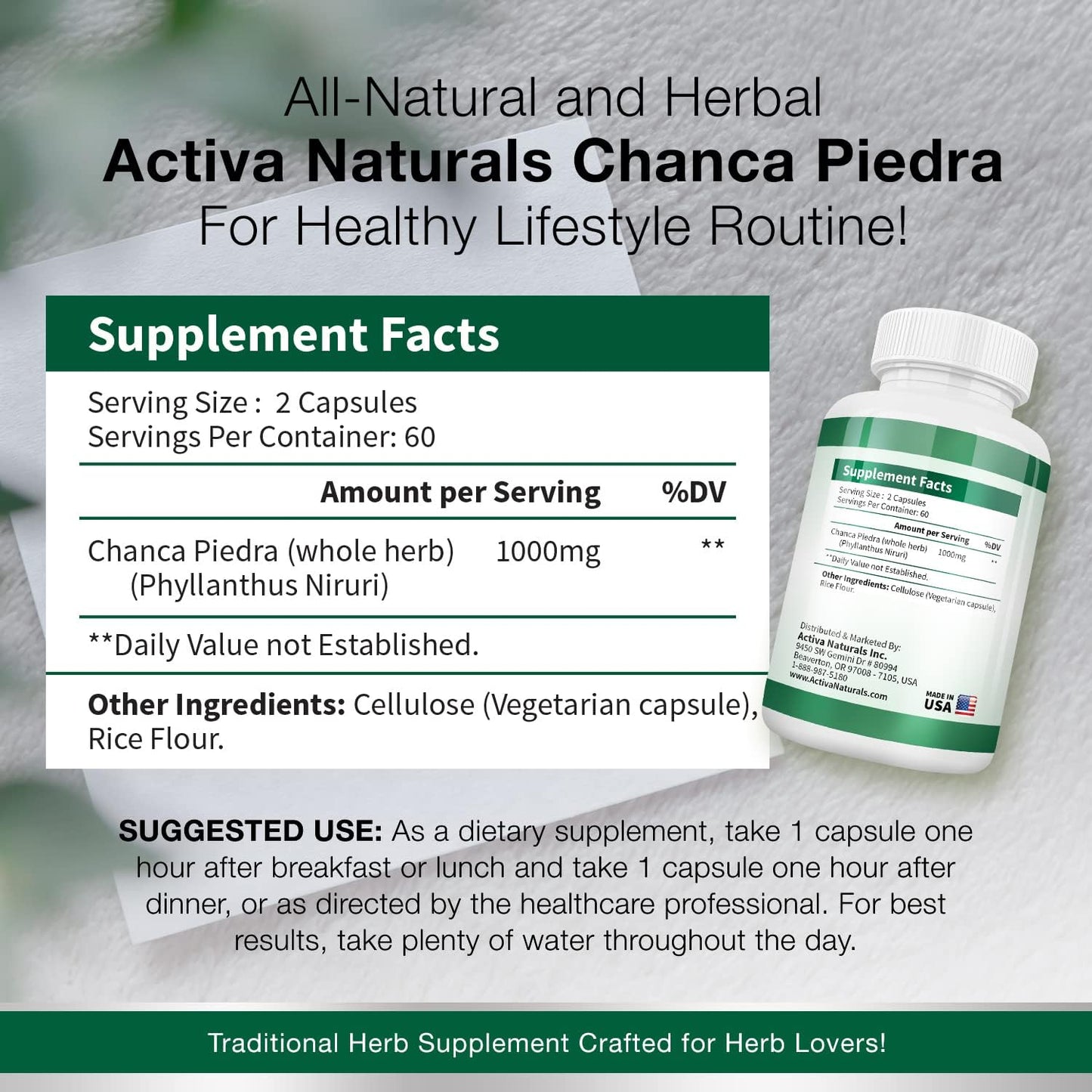 Natural Chanca Piedra with Phyllanthus Niruri Herb Extract - Dietary Supplement for Kidney and Gallbladder Health