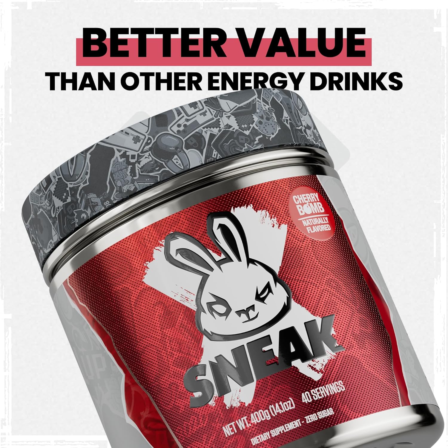 Natural Cherry Bomb Energy Drink Powder - No Sugar, No Nasties, 40 Servings with Focus-Boosting Nootropics
