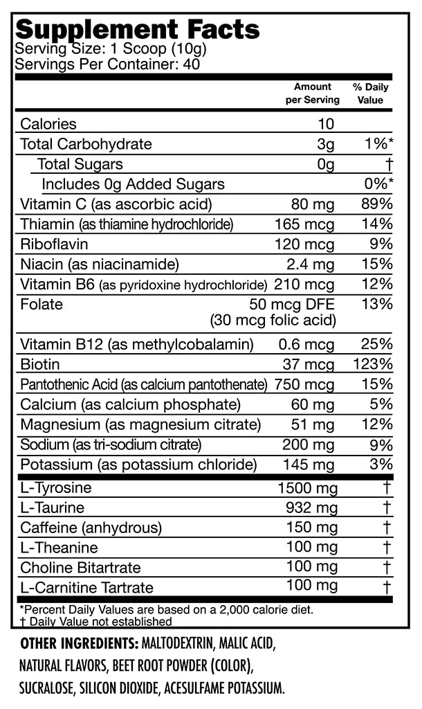 Natural Cherry Bomb Energy Drink Powder - No Sugar, No Nasties, 40 Servings with Focus-Boosting Nootropics