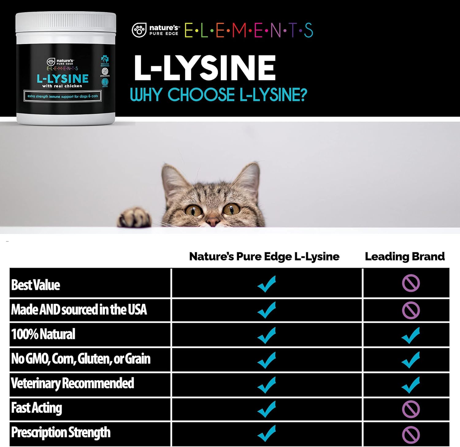 Natural Chicken Flavored L-Lysine Powder for Cats and Dogs - Extra Strength Immune Support and Respiratory Health - 125g