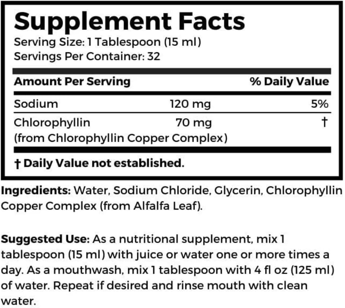 Natural Chlorophyll Liquid Supplement - Alkaline pH Balance & Blood Cleansing - 16 fl oz