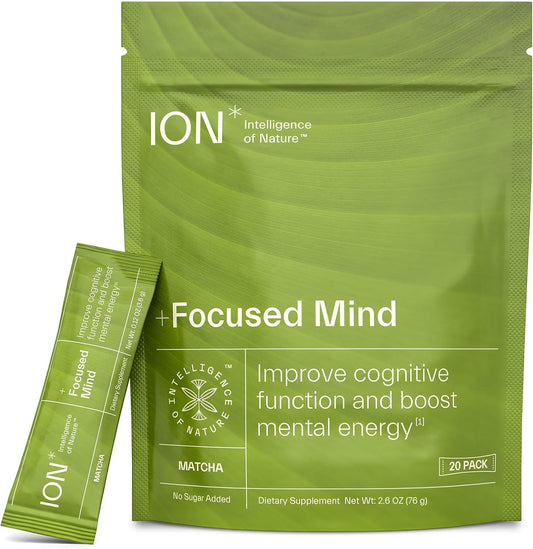 Natural Cognitive Boost: ION* Intelligence +Focused Mind - Vegan, Gluten-Free, Glyphosate Residue-Free, 20 Packets