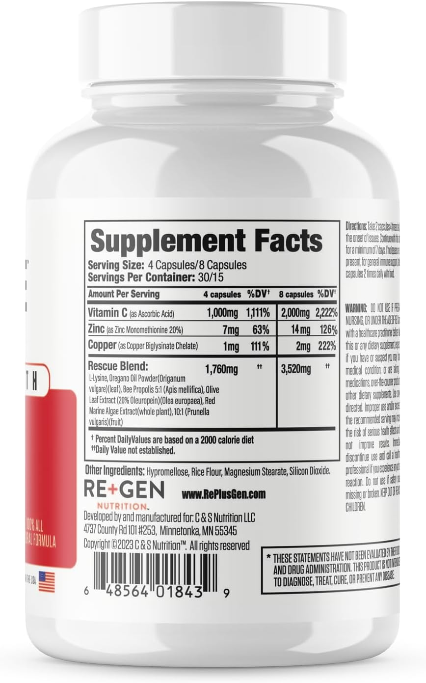 Natural Cold Sore Care Supplement for Adults - Skin Rescue Formula with Vitamin C & Lysine for Immune Health and Clear Skin