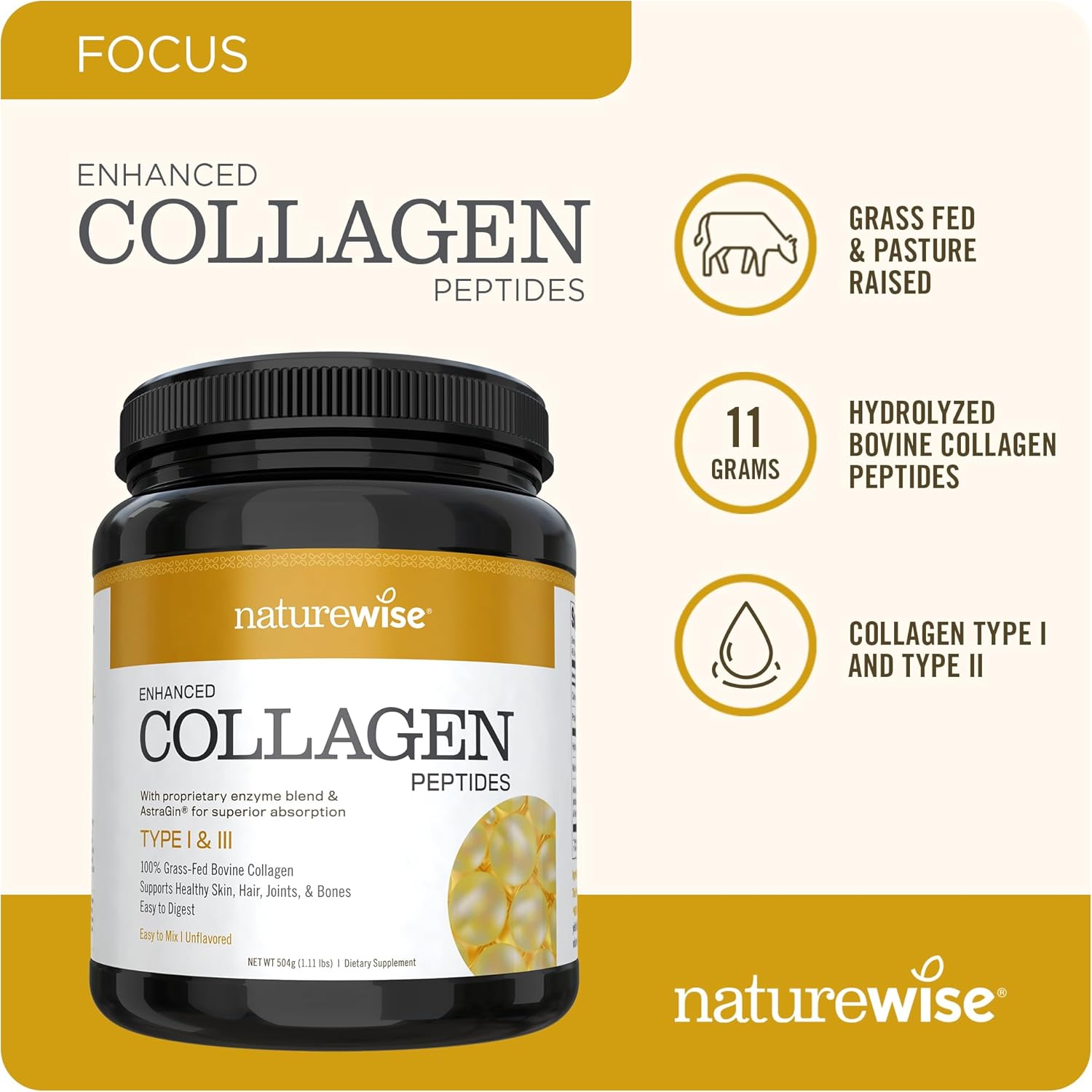 Natural Collagen Peptides Powder for Women - Grass-Fed Type 1 & 3 - Promotes Healthy Hair, Skin, and Nails - Non-GMO, Dairy & Soy Free - Unflavored - 45 Servings